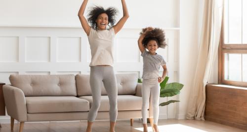 Kids jumping in living room